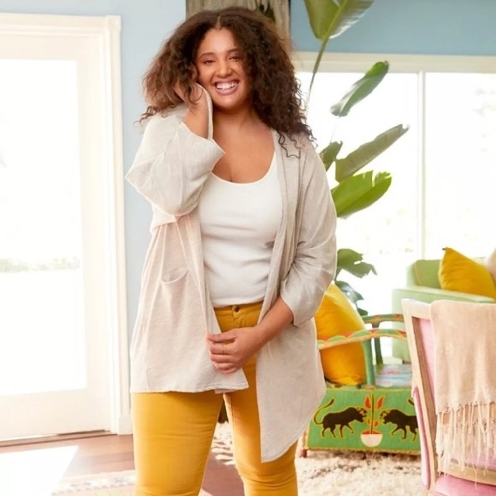 DONNI NWT Long Line Cardigan‎ Tan Grayish Ribbed Basic Casual